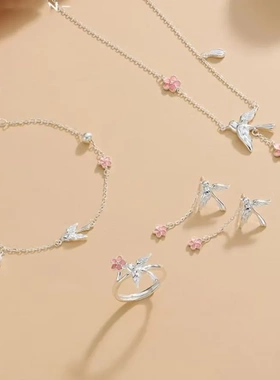 6630号足银990 国潮喜上眉梢项链戒指手链耳钉新中式百搭锁骨链