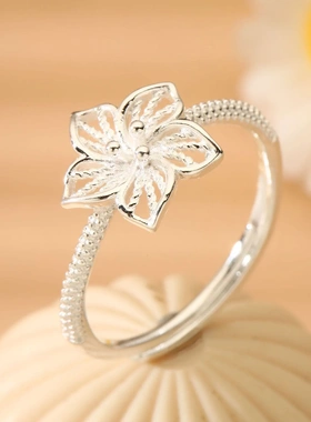 8142号足银990花丝梅花麻花边戒指开口爆款