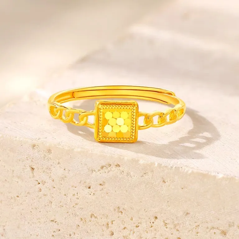 6425足银990亮晶晶方糖戒指黄金鱼鳞蹦迪戒指女足银首饰5G工艺