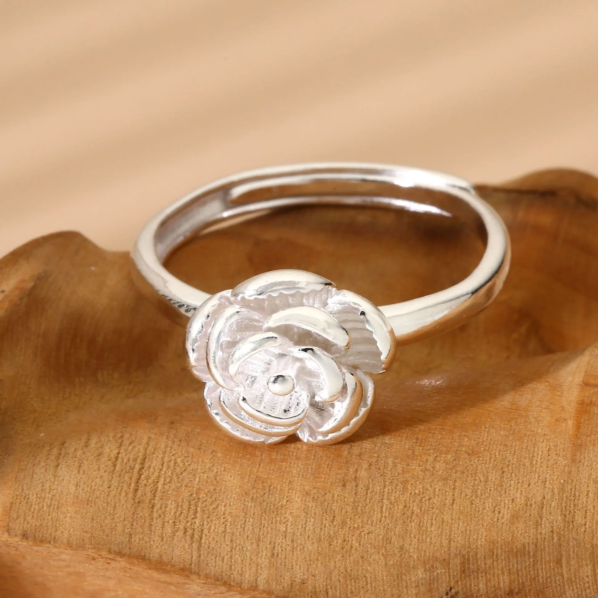 8458号99纯银戒指女花朵时尚个性指开口食指手工足银简约直播爆款