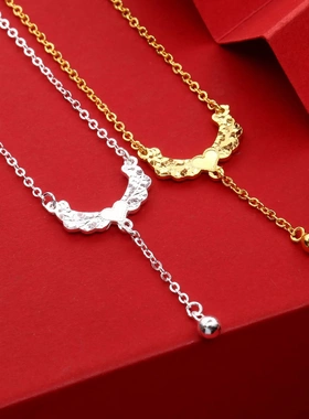 7668号足银999.9新中式碎冰冰天使翅膀项链金色银色精致百搭爆款