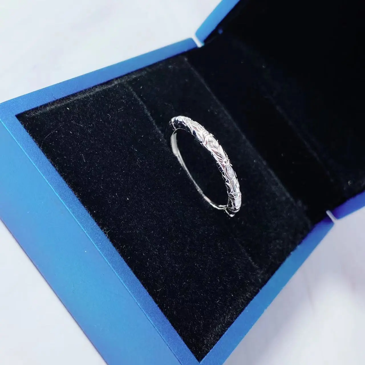 足银990开口古吉樱花戒指浮雕气质素圈实心百搭足银戒指直播爆款