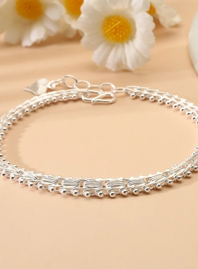 8427号 足银990简约款鱼骨手链超仙气质百搭手工编制手链