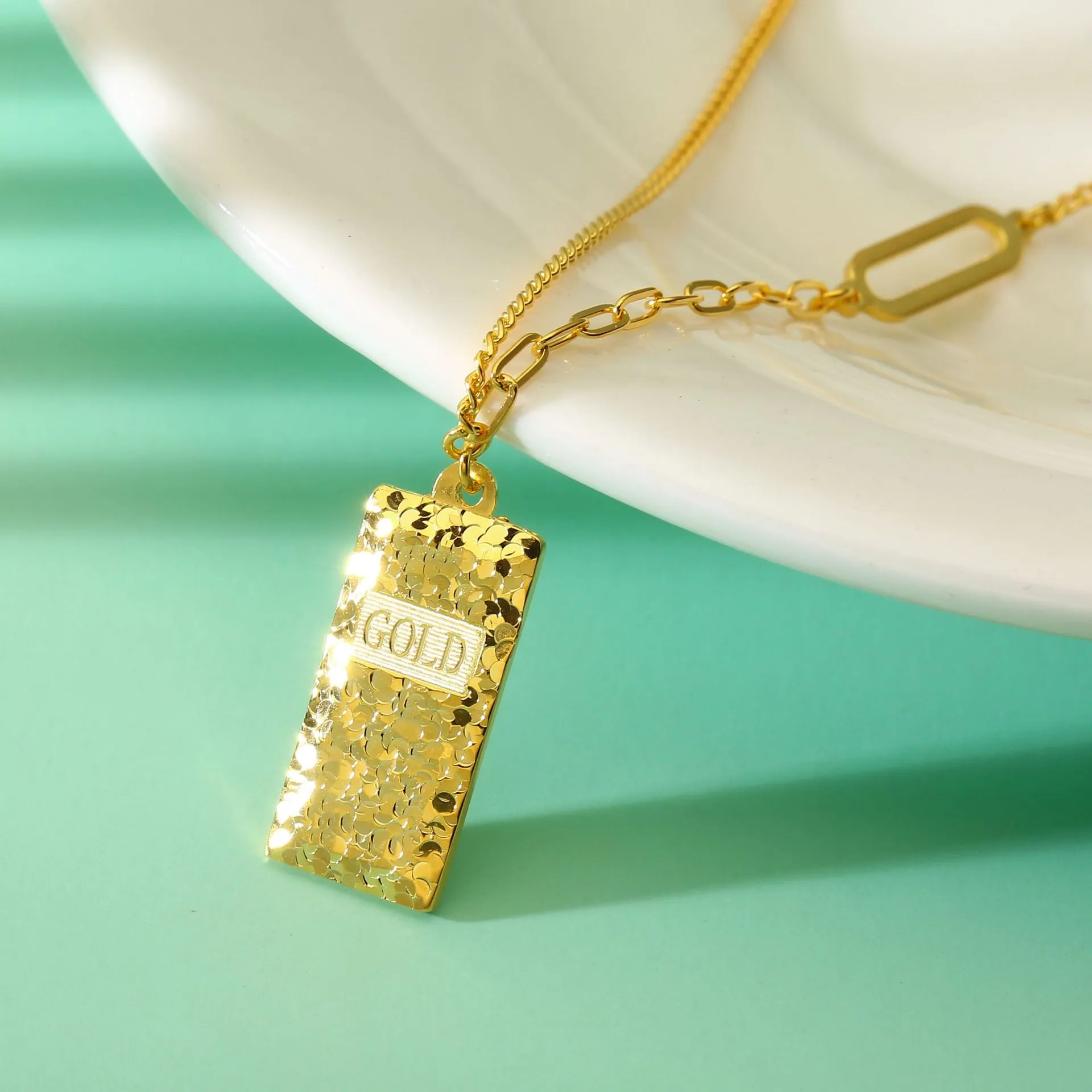 6815号 足银999.9碎碎冰暴富小金砖黄金项链套链小众轻奢幸运项链