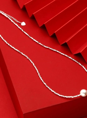 7753足银999三角碎银子单贝珠项链女小众锁骨链碎银项链直播爆款