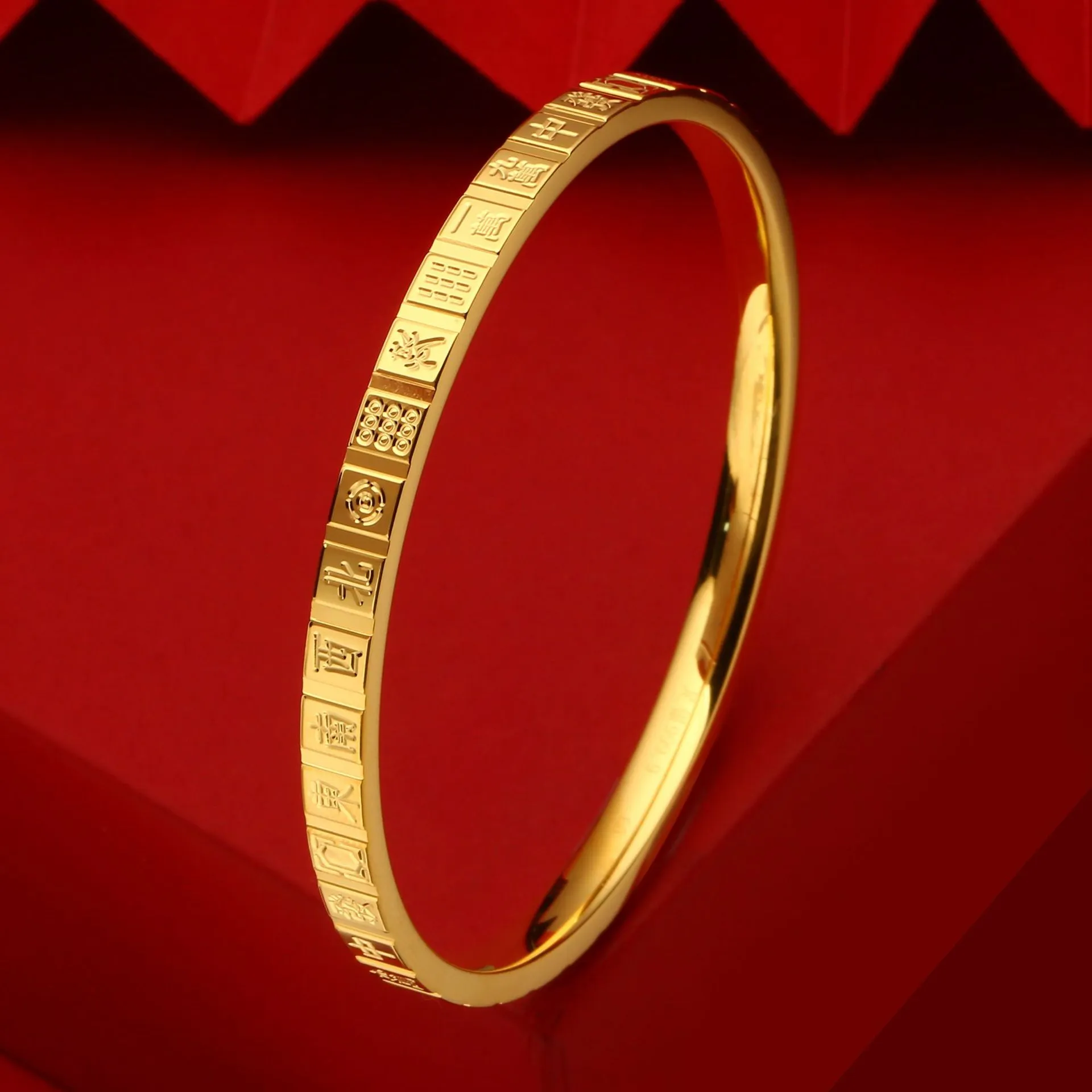 中国金铺9999足银手镯闭口黄金麻将好运来财纯银镯子百搭时尚手环