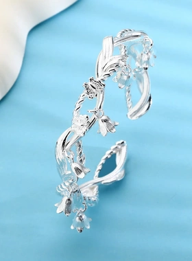 足银999.9手镯铃兰花铃铛个性设计气质手镯直播爆款