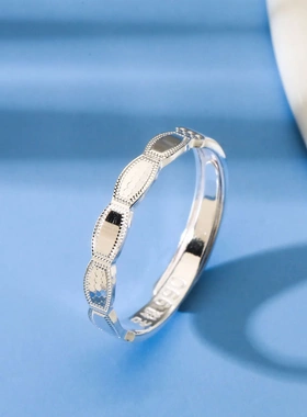 6814号 足银990碎冰冰橄榄戒指女新中式轻奢精致百搭调节食指