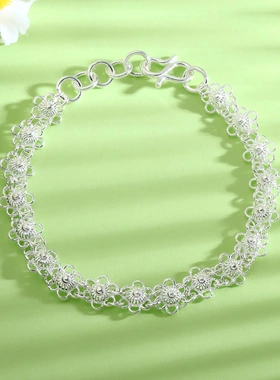 8730号 足银990民族风款花朵编织手链手工创作花丝手链