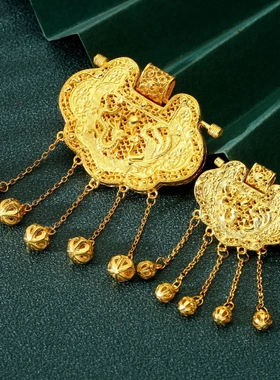 6825号足银999镀金天子门生龙凤吊坠古法流苏锁包长命锁直播爆款