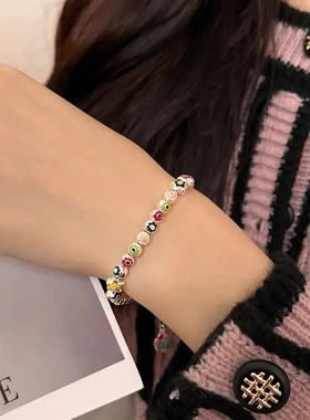 5571号925银彩色滴油花朵手链女轻奢小众设计高级感小清新手饰