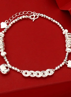 7762号足银999.9碎冰冰五帝钱小胖福盘缠手链气质时尚工厂直销