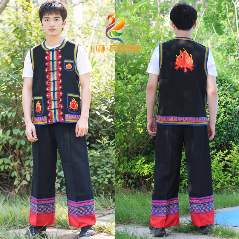 绣花款火焰图彝族甲马褂四川云南彝族火把节楚雄彝族男成人儿童款