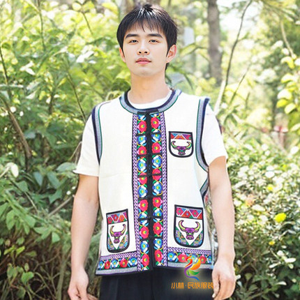 昆明发货 云南少数民族服装成人马甲彝族苗族傣族马夹男士马褂A2
