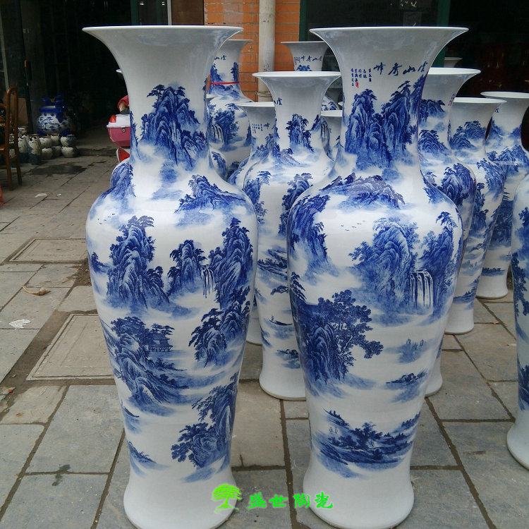 高档山水图落地大花瓶