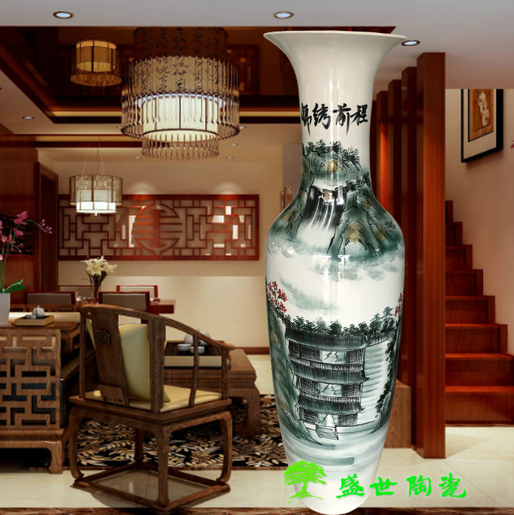 大号手绘锦绣前程客厅落地花瓶