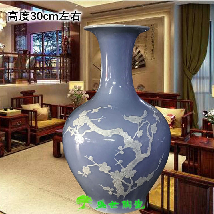 景德镇蓝色雕刻喜上眉梢陶瓷器