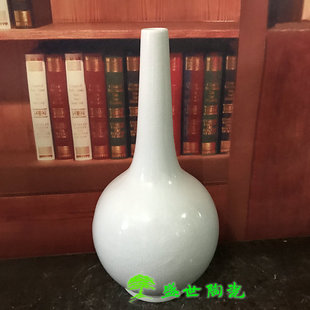 景德镇陶瓷器台面花瓶 纯白色开片冰裂纹釉胆瓶中式客厅摆件 30cm
