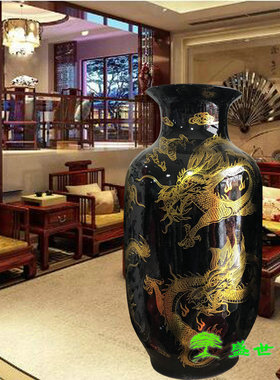 景德镇描金龙纹中式风落地花瓶