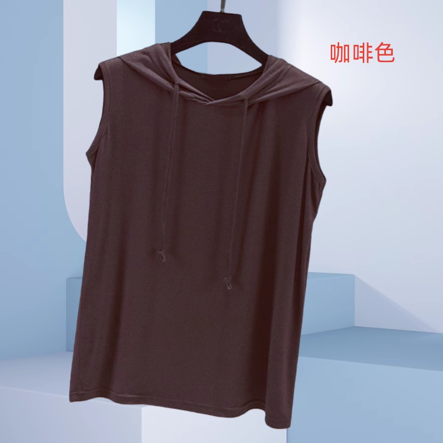 无袖内搭带帽背心女白色春秋卫衣叠穿休闲连帽莫代尔棉纯色打底衫