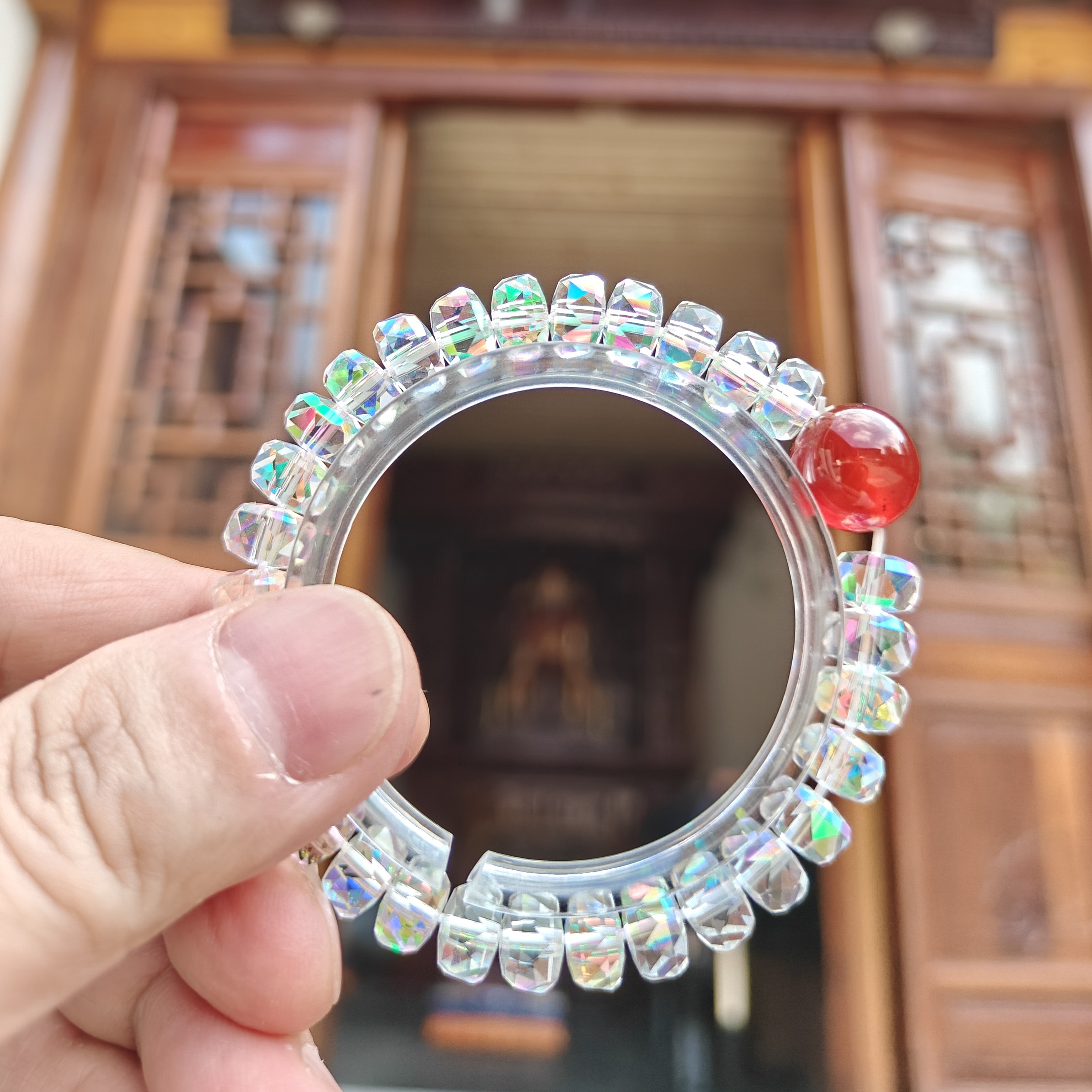 杭州灵福隐串文创过香算盘珠刻面车轮胎招财水晶手串本命年转运珠