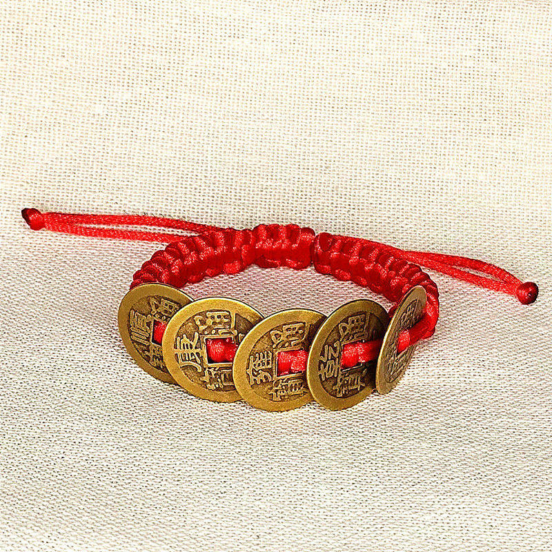 手工编织民族风古钱币铜钱手链 高颜值正品小礼物手饰diy男女通用