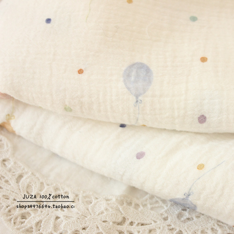 韩单双层纱婴儿级a类水洗褶皱纯棉布睡衣口水巾衣服被套全棉面料