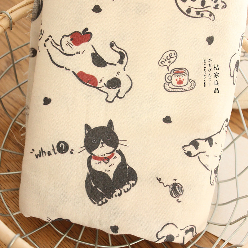 日系猫咪母婴级纱布纯棉双层纱衣服床品手工发圈浴巾布料全棉面料,居家布艺,海绵垫/布料/面料/手工diy,淘宝优惠券,粉丝福利购,淘宝优惠卷