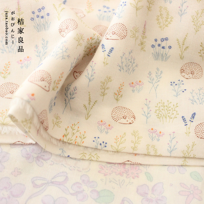 日单小刺猬大幅宽婴级a类纯棉双层纱衣服床品手工发圈布料面料