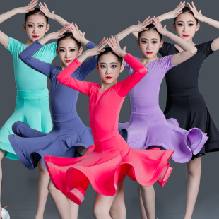 儿童拉丁舞服少儿长袖专业拉丁舞比赛考级服女童春夏舞蹈裙演出服