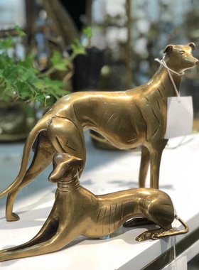 印度进口黄铜瑞犬杜宾犬艺术高级感金属雕塑桌面客厅装饰摆件