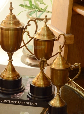 印度手工黄铜复古怀旧桌面书房奖杯摆件美式轻奢储物罐装饰送礼