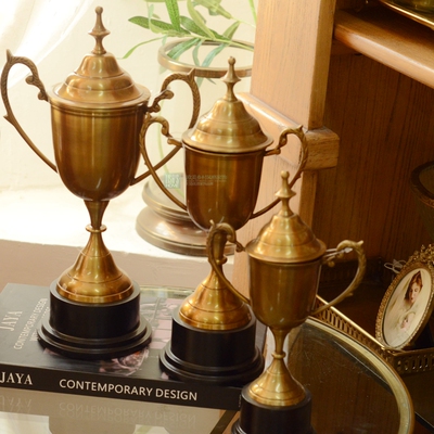 印度手工黄铜复古怀旧桌面书房奖杯摆件美式轻奢储物罐装饰送礼