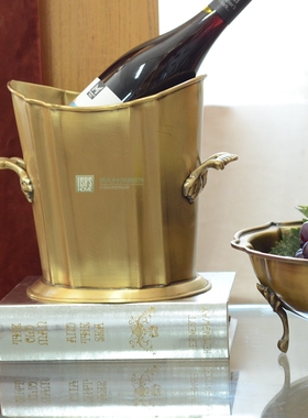 印度进口复古怀旧加厚黄铜香槟红酒冰桶异域风格花桶轻奢创意摆件