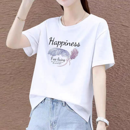 白色t恤女纯棉短袖夏季新款韩版宽松大码女体恤两边开叉正肩上衣
