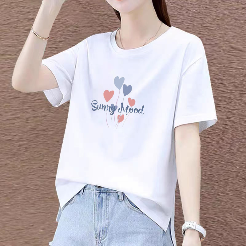 纯棉女t恤短袖白色2025夏季新款宽松薄款时尚体恤衫开叉女式上衣