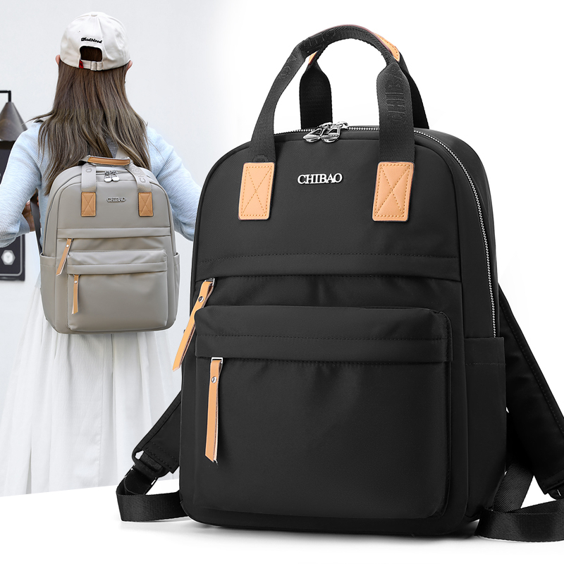 驰豹休闲女双肩包涤纶