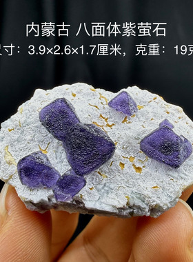 内蒙古八面体紫萤石天然矿物晶体矿石标本摆件教学观赏收藏奇石