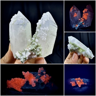 湖南浮生双尖水晶方解石绿云母天然矿物晶体矿石标本摆件教学观赏
