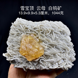 雪宝顶白钨矿云母  天然矿物晶体矿石标本摆件教学观赏收藏奇石