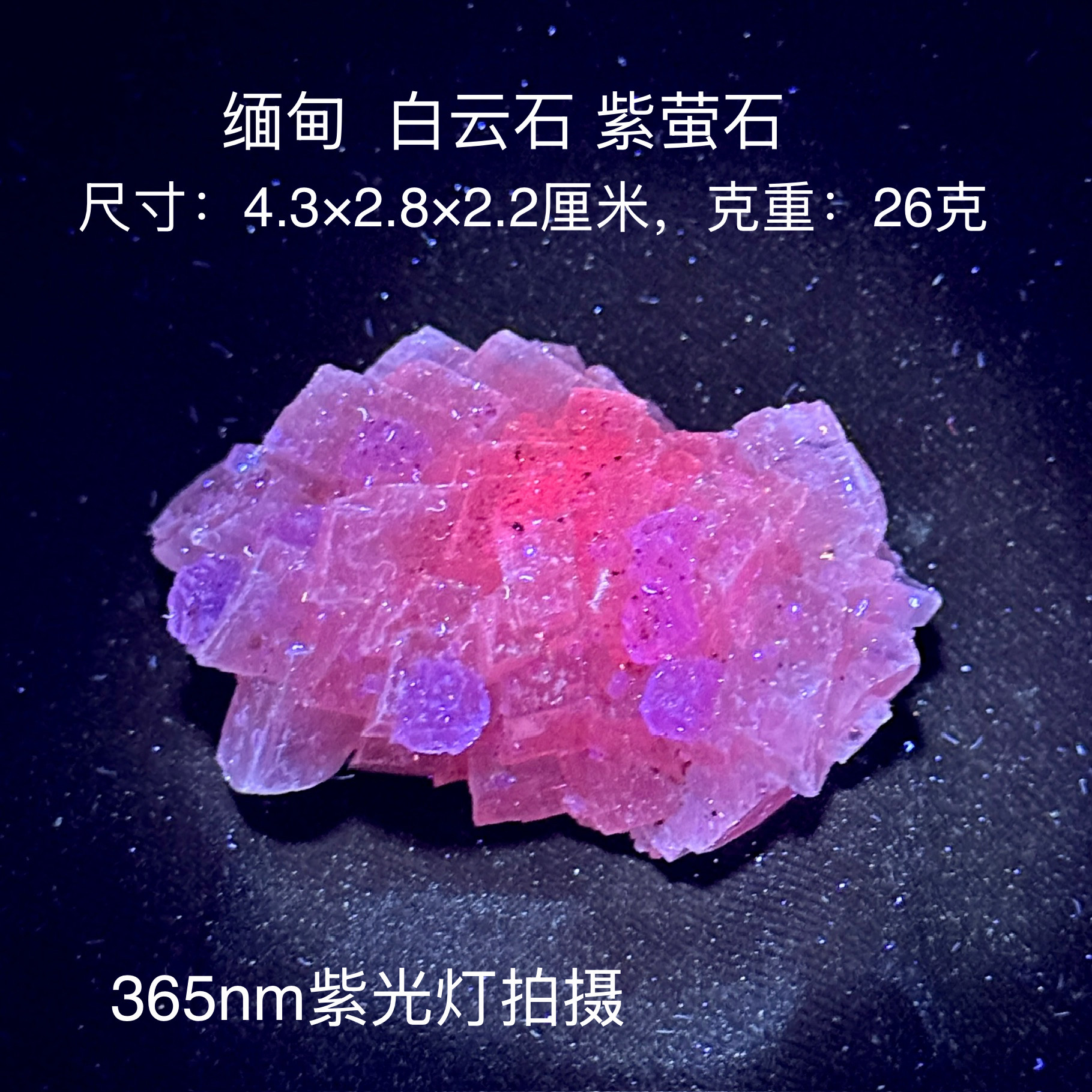 缅甸白云石紫萤石天然矿物晶体矿石标本摆件教学观赏收藏奇石地质