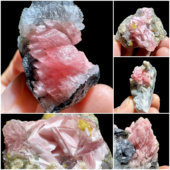 粉红菱锰矿水晶萤石黄铁矿天然矿物晶体矿石标本摆件教学观赏收藏