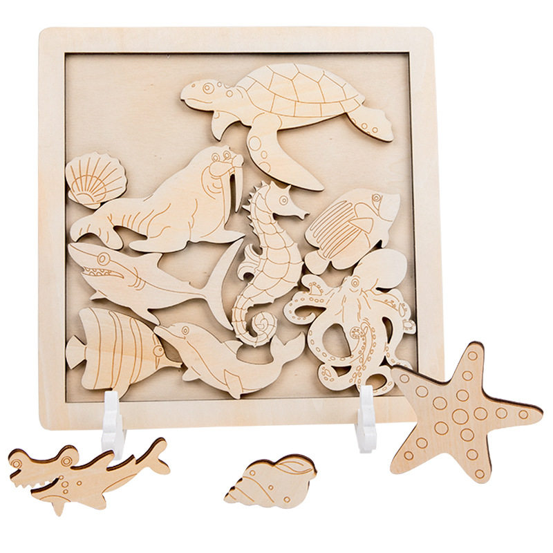 动物拼图DIY动物涂鸦益智拼图玩具趣猫异形涂鸦动物烧脑超难脑筋