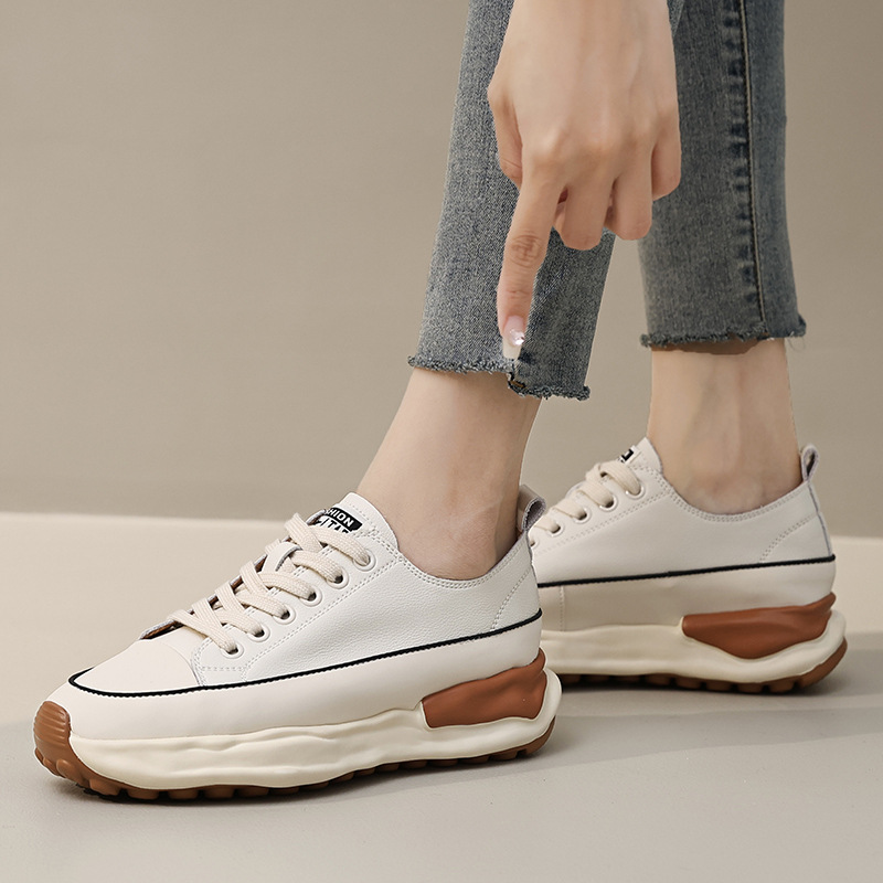 真皮圆头松糕底休闲鞋松糕韩版