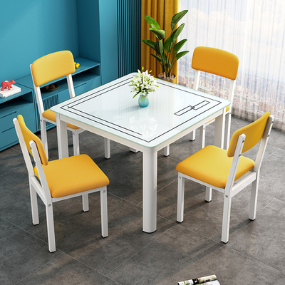 钢化玻璃餐桌简约正方形家用吃饭四方桌子快餐店小户型餐桌椅组合