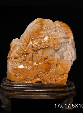 老挝北部田黄色结晶印章 深山访友 奇石摆件家装17.0X17.5X10.5cm