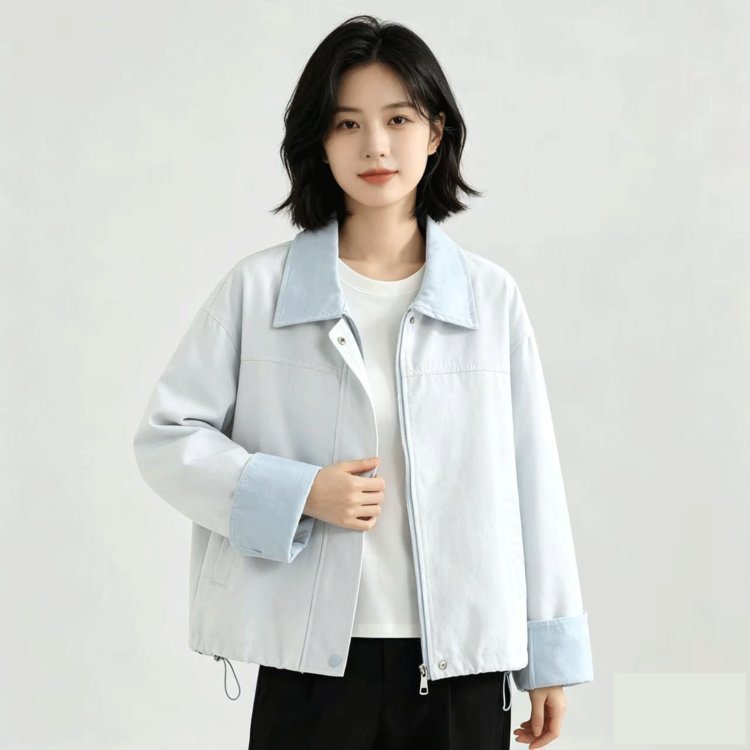 早秋韩系蓝色奶盐外套女款宽松