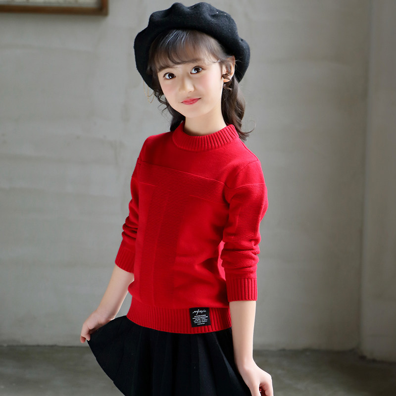 女童毛衣套头冬季保暖加绒加厚上衣中大童儿童装小女孩针织打底衫