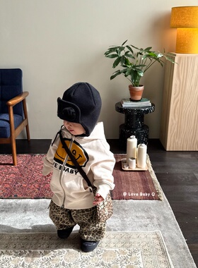 LBQ原创童装 米色暖绒笑脸连帽拉链卫衣