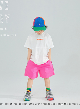 1111大促LBQ原创童装 夏季荧光字母印花白色T恤 纯棉亲肤潮酷有型